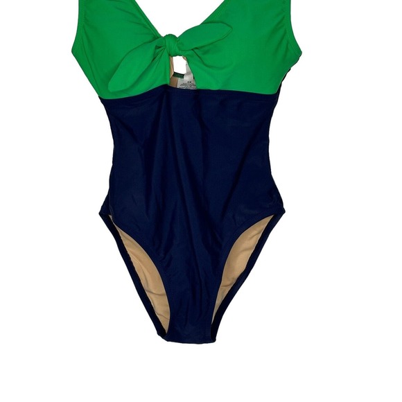 NWT J Crew Factory Womens One Piece Swimsuit XS Cutout Bow Lined Blue and Green - Picture 4 of 10